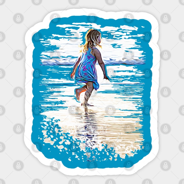 Little girl playing on the beach Sticker by Ripples of Time
